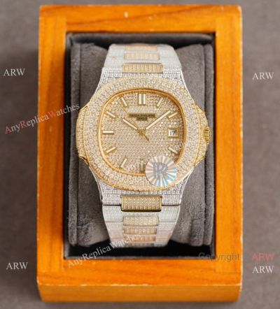 AAA Grade Copy Patek Philippe Nautilus Swiss 9015 Watch 40mm Gold Diamond Dial 2-Tone